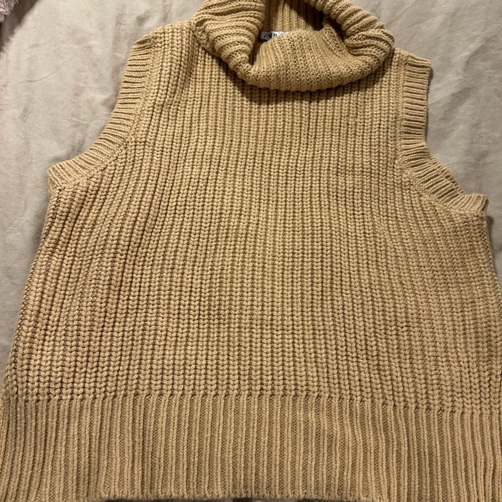 Zara Camel Sleeveless Turtleneck Sweater